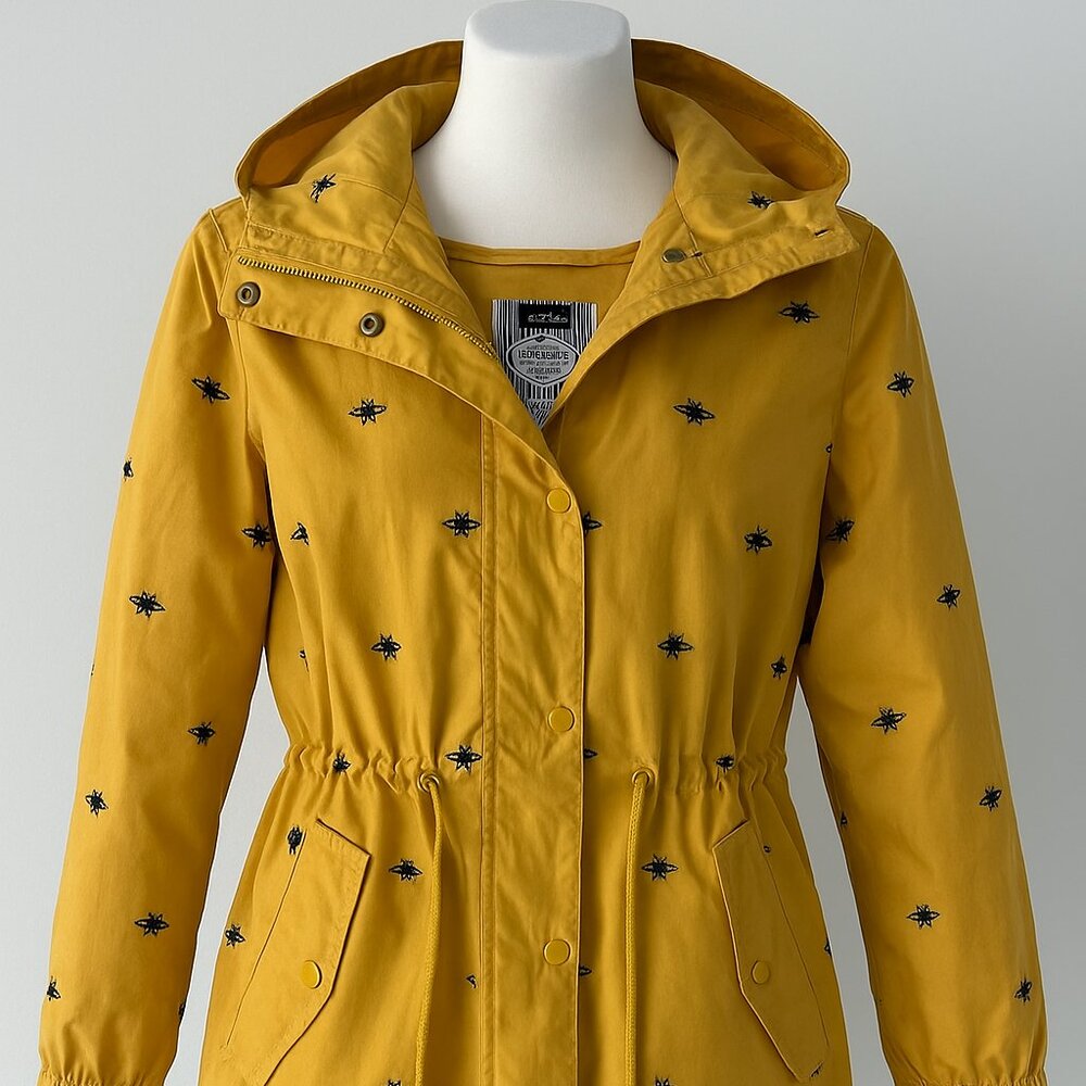Joules Right As Rain Yellow Bee Print Raincoat Women's US 10 / EU 42